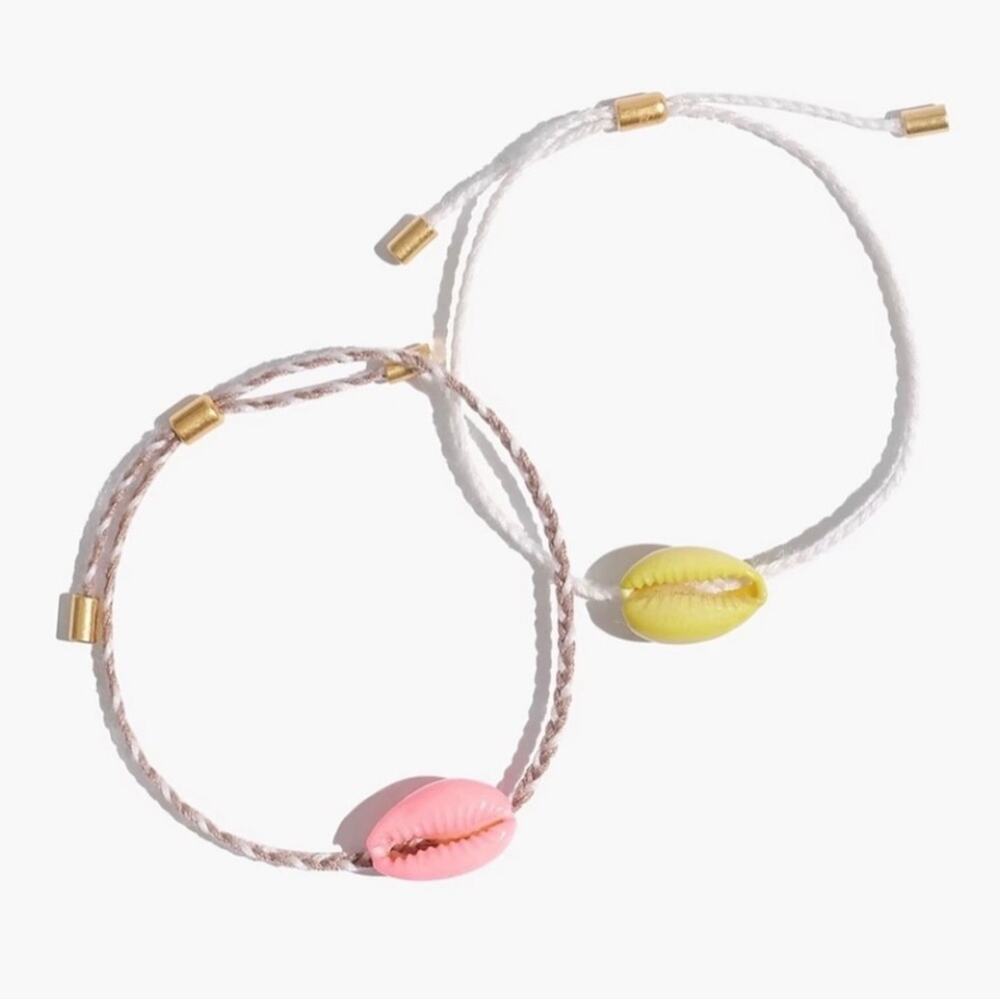 MADEWELL | Women’s Neon Pink Yellow Cowrie Shell Corded Friendship Bracelets Set